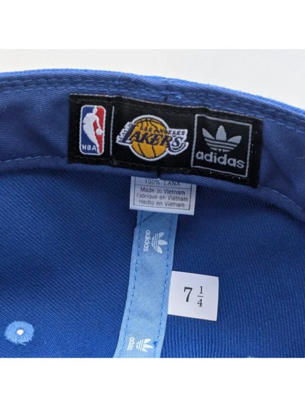 LA Los Angeles Lakers Fitted Hat Adidas Blue Two Tone Size 7 1/4 NBA Flat Bill
